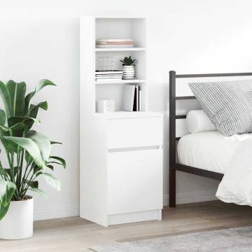 Stylish White Bedside Cabinet - 39x35x125 cm Engineered Wood