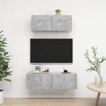 2 Piece Concrete Grey TV Cabinet Set | Stylish & Practical Storage