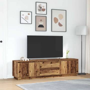 Stylish TV Cabinet with LED Lights in Old Wood | 193.5x41 cm