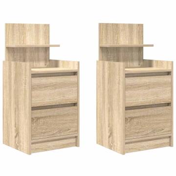 Stylish Sonoma Oak Bedside Cabinets with 2 Drawers - 2 pcs