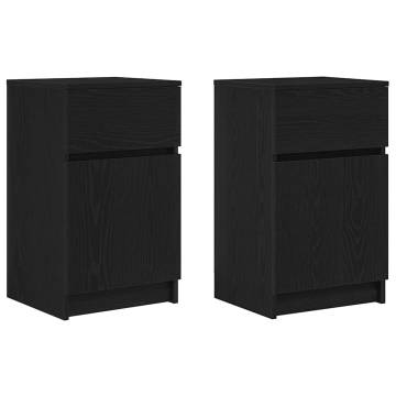 Stylish Black Bedside Cabinets - 2 pcs in Engineered Wood