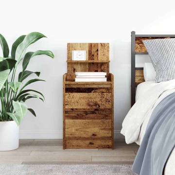 Stylish Old Wood Bedside Cabinet with 2 Drawers - 38x34x80 cm