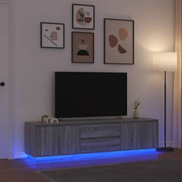 Stylish Grey Sonoma TV Cabinet with LED Lights - 193.5 cm