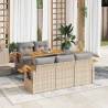 6 Piece Beige Garden Sofa Set with Cushions - Poly Rattan