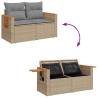 6 Piece Beige Garden Sofa Set with Cushions - Poly Rattan