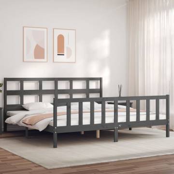 Grey Solid Wood Bed Frame with Headboard | 200x200 cm