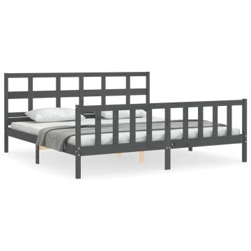 Grey Solid Wood Bed Frame with Headboard | 200x200 cm