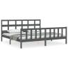 Grey Solid Wood Bed Frame with Headboard | 200x200 cm