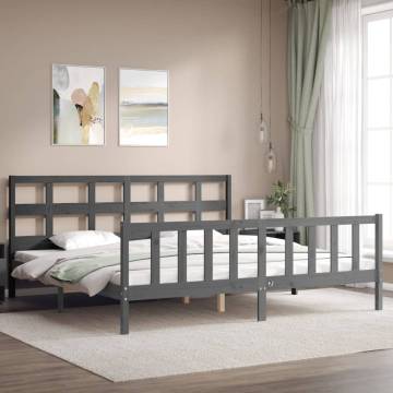 Grey Solid Wood Bed Frame with Headboard | 200x200 cm