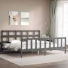 Grey Solid Wood Bed Frame with Headboard | 200x200 cm