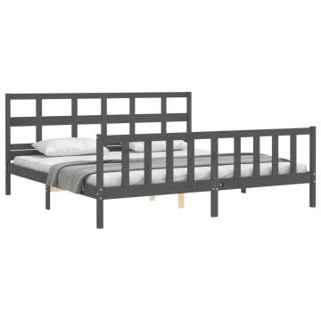 Grey Solid Wood Bed Frame with Headboard | 200x200 cm