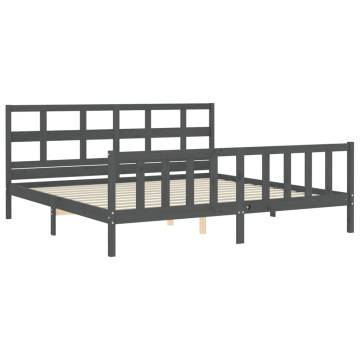 Grey Solid Wood Bed Frame with Headboard | 200x200 cm