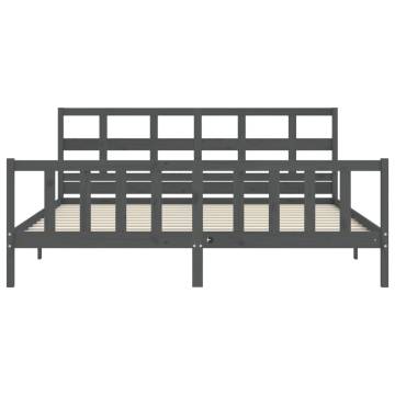 Grey Solid Wood Bed Frame with Headboard | 200x200 cm