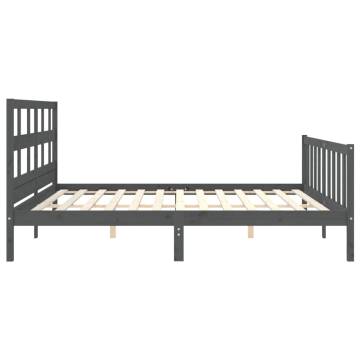 Grey Solid Wood Bed Frame with Headboard | 200x200 cm