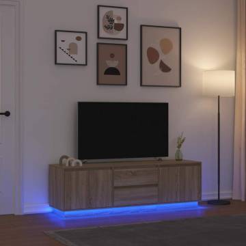 Stylish TV Cabinet with LED Lights - Sonoma Oak 160.5x41 cm