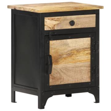 Solid Mango Wood Bedside Cabinet | Industrial Style | 40x30x50 cm