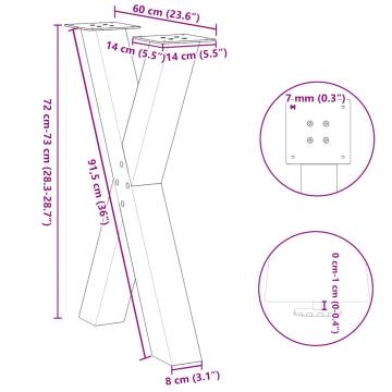 X-Shaped Dining Table Legs - White Steel (60x72-73 cm) - 2 pcs