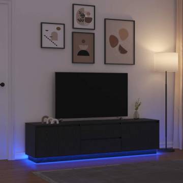 Stylish TV Cabinet with LED Lights - Black Oak 193.5x41 cm