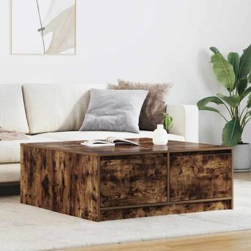 Smoked Oak Coffee Table with Drawers - 100x100x40 cm