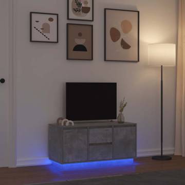 Stylish Concrete Grey TV Cabinet with LED Lights - 100x41x50 cm