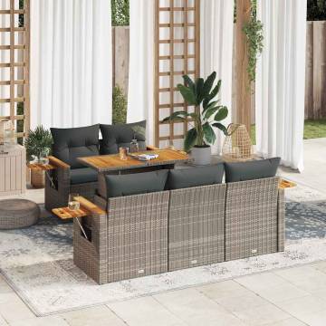 6 Piece Garden Sofa Set with Cushions - Grey Poly Rattan