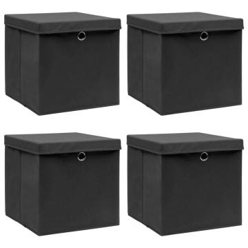 Black Storage Boxes with Lids - 4 pcs, 32x32x32 cm