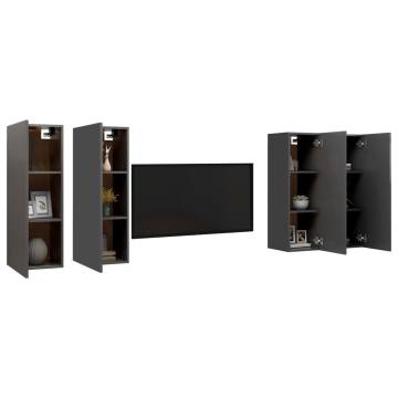 Stylish Grey TV Cabinets Set - 4 pcs Engineered Wood