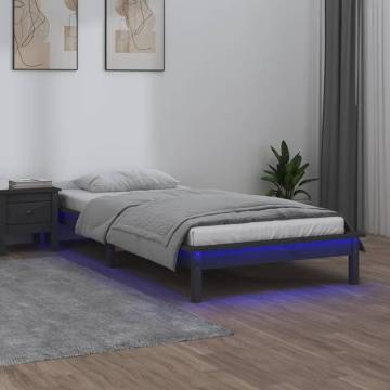 LED Bed Frame Grey 90x200 cm - Solid Wood & RGB Lights