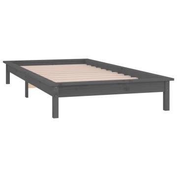 LED Bed Frame Grey 90x200 cm - Solid Wood & RGB Lights