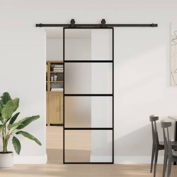 Sliding Door with Hardware Set - Black Tempered Glass 76x205 cm