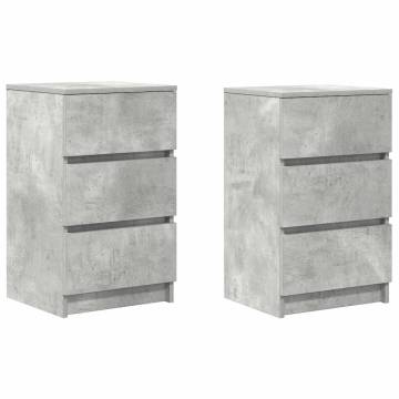 Stylish Bedside Cabinets with 3 Drawers - Concrete Grey (2 pcs)