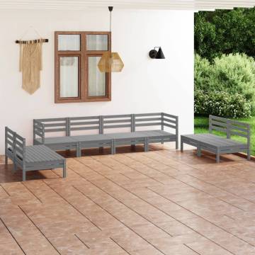 8 Piece Garden Lounge Set - Grey Solid Pinewood | HipoMarket