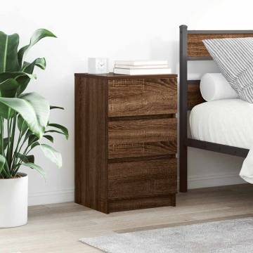 Stylish Brown Oak Bedside Cabinets with 3 Drawers - 2 pcs