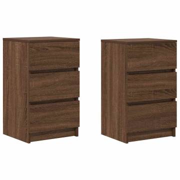 Stylish Brown Oak Bedside Cabinets with 3 Drawers - 2 pcs