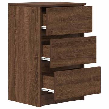 Stylish Brown Oak Bedside Cabinets with 3 Drawers - 2 pcs