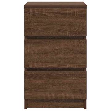 Stylish Brown Oak Bedside Cabinets with 3 Drawers - 2 pcs