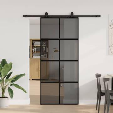 Black Sliding Door with Hardware Set - 90x205 cm Tempered Glass