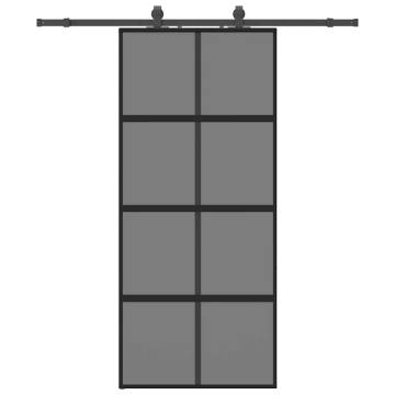 Black Sliding Door with Hardware Set - 90x205 cm Tempered Glass