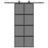 Black Sliding Door with Hardware Set - 90x205 cm Tempered Glass