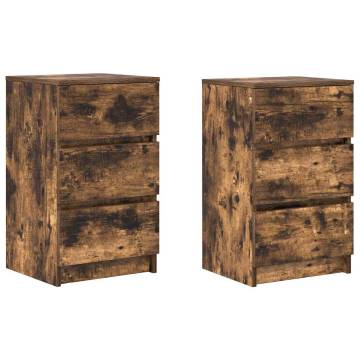 Stylish 3-Drawer Bedside Cabinets - Smoked Oak - 2 pcs