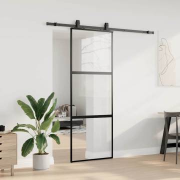 Stylish Black Sliding Door with Hardware Set - 76x205 cm