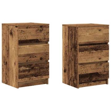 Stylish Old Wood Bedside Cabinets - 3 Drawers, 2 pcs