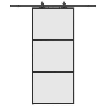 Stylish Black Sliding Door with Hardware Set - 90x205 cm