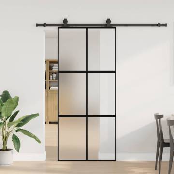 Sliding Door with Hardware Set - Black 90x205 cm Tempered Glass