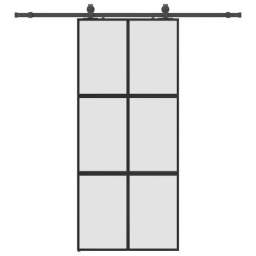 Sliding Door with Hardware Set - Black 90x205 cm Tempered Glass