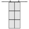 Sliding Door with Hardware Set - Black 90x205 cm Tempered Glass