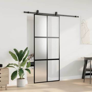 Sliding Door with Hardware Set - Black 90x205 cm Tempered Glass