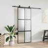 Sliding Door with Hardware Set - Black 90x205 cm Tempered Glass