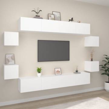 8 Piece White TV Cabinet Set - Modern Storage Solution