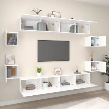 8 Piece White TV Cabinet Set - Modern Storage Solution